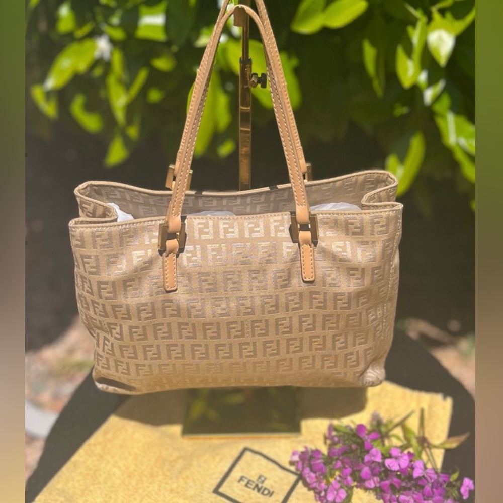 Authentic Fendi Zucca Tote Bag Beige